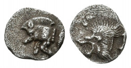 MYSIA, Kyzikos. Circa 525-475 BC. AR Obol. 0.40g. 9.1m