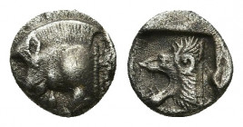 MYSIA, Kyzikos. Circa 525-475 BC. AR Obol. 0.52g. 7.7m