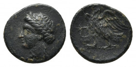 CARIA, Halikarnassos. Circa 400-300 BC. AE. 1.26g. 12.2m.