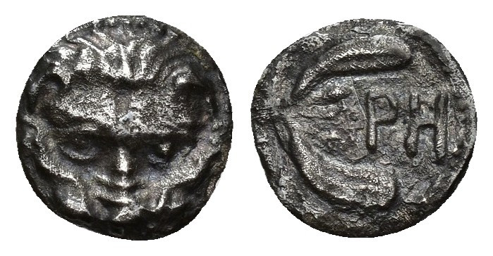 GRECIA ANTIGUA. BRUTTIUM. Rhegium. Litra (c. 415-387 a.C.). A/ Cabeza frontal de...