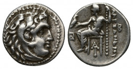 GRECIA ANTIGUA. MACEDONIA. A nombre de Alejandro III. Dracma. Magnesia ad Meandrum (c. 319-c.305 a.C.). R/ Delante y debajo del trono monogramas, detr...