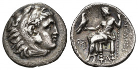 GRECIA ANTIGUA. MACEDONIA. A nombre de Alejandro III. Sardes. Dracma (c. 319-315 a.C.). R/ Delante del trono monograma dentro de corona y debajo otro ...