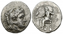 GRECIA ANTIGUA. MACEDONIA. Alejandro III. Tetradracma. Tarso (c. 333-327 a.C.). R/ B debajo del trono. AR 16,63 g. 25,10 mm. PRC-3000. Erosiones. MBC-...