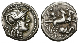 REPÚBLICA ROMANA. CAECILIA. L. Caecilius Metellus Diadematus? Denario. Roma (128 a.C.). A/ Cabeza de Roma a der. R/ ¿Pietas? en biga a der., debajo ca...
