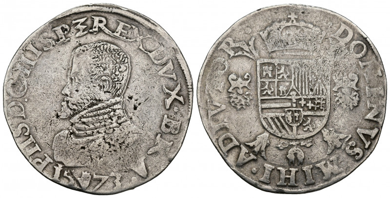 FELIPE II. Daalder. Amberes. 1573. A/ PHS D G HISP Z REX DVX BRAB Z 1573. R/ DOM...