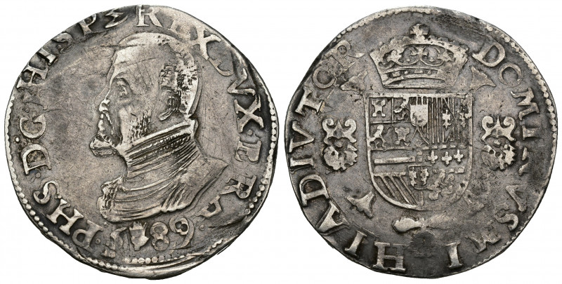 FELIPE II. Daalder. Amberes. 1589. A/ PHS D G HISP Z REX DVX BRAB Z 1589. R/ DOM...