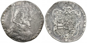 FELIPE IV. Felipe de plata. Milán. 1657. A/ PHILIPPVS IIII REX HISPANIAR. R/ MEDIOLANI DVX ET C. AR 27,21 g. 42,3 mm. Crippa-14A. Olivares-245. BC/MBC...
