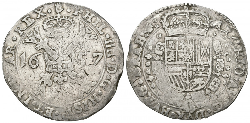 FELIPE IV. Patagón. Amberes. 1657.A/ PHIL IIII D G HISP ET INDIAR REX. R/ ARCHID...