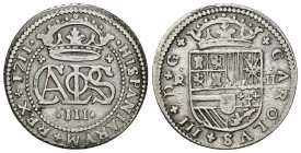 CARLOS III PRETENDIENTE. 2 reales. 1711. Barcelona. AR 5,07 g. 26,6 mm. VI-25. MBC.