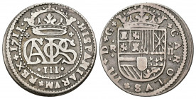 CARLOS III PRETENDIENTE. 2 reales. 1711. Barcelona. AR 4,5 g. 26,5 mm. VI-25. MBC-.