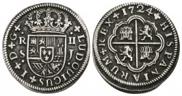 LUIS I. 2 reales. 1724. Sevilla J. Ley. LUDOUICUS. AR 5,7 g. 27 mm. VI-23. MBC.