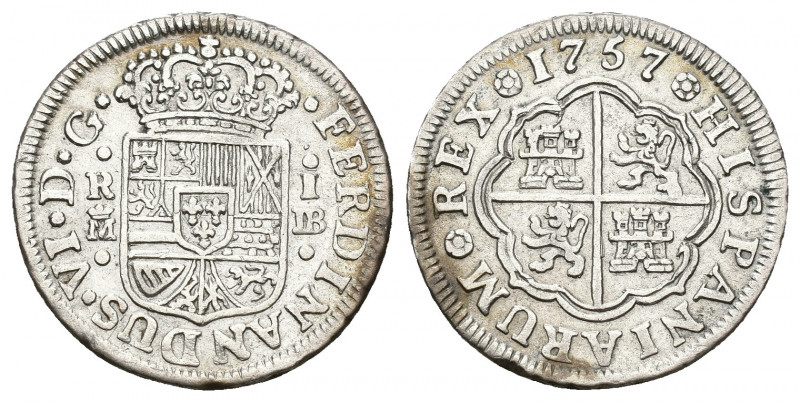 FERNANDO VI. Real. 1757. Madrid. JB. AR 2,94 g. 20,6 mm. VI-143. Vano en rev. MB...