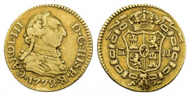 CARLOS III. 1/2 escudo. 1772. Madrid. PJ. AR 1,75 g. 14,3 mm. VI-1053. Golpecito en rev. MBC-.