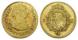 CARLOS III. 1/2 escudo. 1788. Sevilla. C. AU 1,75 g. 14,6 mm. VI-1093. Hojitas sin saltar. MBC+.