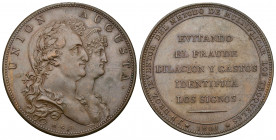 CARLOS IV. Medalla. 1801. Invento de DROZ. Canto liso. Firma M.G.S. (Sepúlveda). AE 35,20 g. 39,5 mm. MPN-305 vte. EBC.