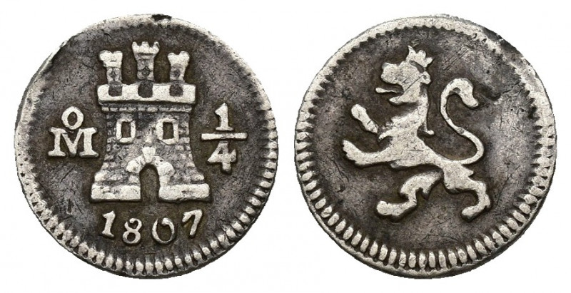 CARLOS IV. 1/4 real. 1807. México. AR 0,81 g. 11,7 mm. VI-126. MBC-. Soldadura e...