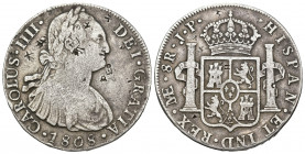 CARLOS IV. 8 reales. 1808. Lima. JP. AR 26,58 g. 38,6 mm. VI-771. Resellos chinos. MBC-.
