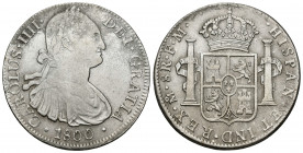 CARLOS IV. 8 reales. 1800. México. FM. AR 26,81 g. 39,5 mm. VI-796. Oxidaciones limpiadas en anv. MBC+.