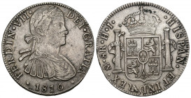 FERNANDO VII. 8 reales. 1810. México. HJ. AR 26,74 g. 39,6 mm. VI-1084. Rayas en anv. MBC.