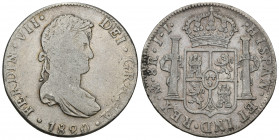 FERNANDO VII. 8 reales. 1820. México. JJ. AR 26,68 g. 39,37 mm. VI-1100. BC+/MBC.