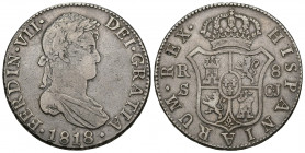 FERNANDO VII. 8 reales. 1818. Sevilla. CJ. AR 27,01 g. 38,68 mm. VI-1170. MBC-.