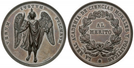 ISABEL II. Medalla. S/F. Real Academia de Ciencias Morales y Políticas. Grabador: L. MARCHIONNI. AE 45 mm. 43,56 g. FDC.