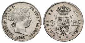ISABEL II. 2 reales. 1859. Madrid. AR 2,61 g. 18,14 mm. VI-324. MBC+.