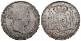 ISABEL II. 20 reales. 1861. Madrid. AR 25,83 g. 37,16 mm. VI-517. Golpes en canto. MBC/MBC+.