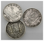 GOBIERNO PROVISIONAL. Lote de 3 piezas: 2 de 50 céntimos de 1869, una de ellas con un limado circular en anv., y 1894. MBC-/MBC.