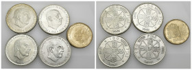 FRANCISCO FRANCO. Lote de 4 monedas de 100 pesetas 1966 * diferentes y 500 pesetas de Juan Carlos I de 1987. MBC+/EBC.