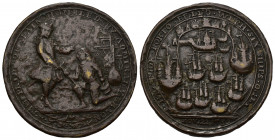 MONEDAS EXTRANJERAS. GRAN BRETAÑA. Medalla del almirante Vernon. Toma de Portobello, 1739. Lezo arrodillado. AE 17,7 g. 38,8 mm. Superficie del anv. e...