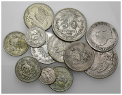 MONEDAS EXTRANJERAS. MÉXICO. Lote de 13 de monedas: 4 reales (Guanajuato 1863); 2 reales (2: 1823 Iturbide y Guamajuato 1858); 5 centavos (1872: 10 ce...