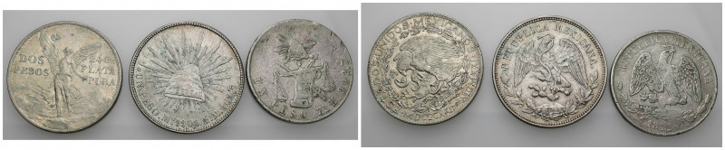 MONEDAS EXTRANJERAS. MÉXICO. Lote de 3 piezas. 1 peso (2: 1874, KM-408; 1908, KM...