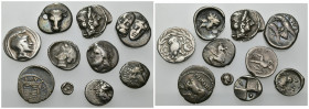 GRECIA ANTIGUA. Lote de 10 divisores en plata diferentes: Corinto, Apolonia, Damastium, Dyrrachium, Istros, Quersoneso, Enianes, Focea y Atenas (2). P...