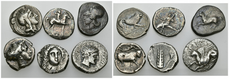 GRECIA ANTIGUA. Lote de 6 didracmas y estáteras diferentes: Campania, Tarento, M...