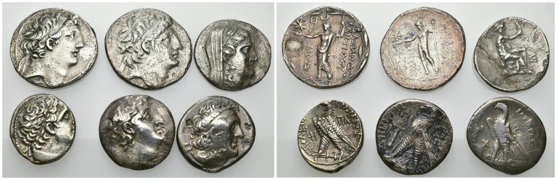 GRECIA ANTIGUA. Lote de 6 tetradracmas: Bizancio, Antíoco VIII (2), Demetrio II,...