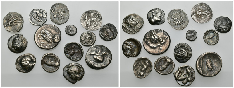 GRECIA ANTIGUA. Lote de 14 divisores en plata: Tarentum (4), Turium (3), Poseido...