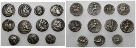 GRECIA ANTIGUA. Lote de 4 divisores y 7 dracmas de Filipo II, Alejandro III y Filipo III. Total 11 piezas. Calidad media MBC-.
