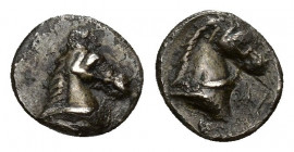 GRECIA ANTIGUA. CALABRIA. Tarento. Hemilitra (siglos IV-III a.C.). A/ Cabeza de caballo a der. R/ Cabeza de caballo a der. AR 0,32 g. 8,55 mm. COP-105...