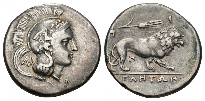 GRECIA ANTIGUA. LUCANIA. Velia. Didracma (s. IV a.C.). A/ Cabeza de Atenea a der...
