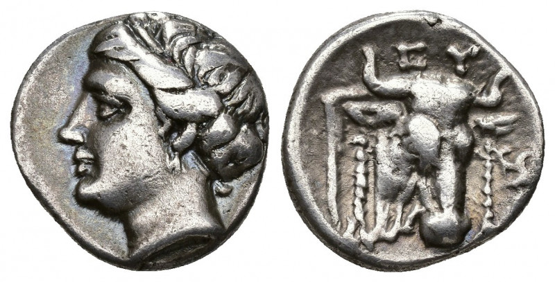 GRECIA ANTIGUA. EUBEA. Eretria. Dracma (369-313 a.C.). A/ Cabeza de ninfa a izq....