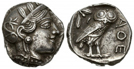 GRECIA ANTIGUA. ÁTICA. Atenas. Tetradracma (c. 479-393 a.C.). A/ Cabeza de Atenea a der. R/ Lechuza a der. AR 17,17 g. 22,07 mm. COP-34 ss. MBC+.