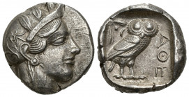 GRECIA ANTIGUA. ÁTICA. Atenas. Tetradracma (c. 479-393 a.C.). A/ Cabeza de Atenea a der. R/ Lechuza a der. AR 17,15 g. 24,6 mm. COP-34 ss. EBC-.