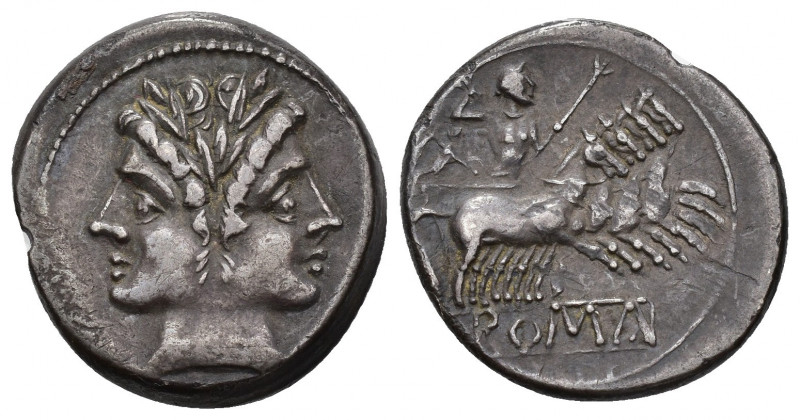 REPÚBLICA ROMANA. ANÓNIMO. Quadrigato. Roma (215-213 a.C.). A/ Cabeza janiforme ...