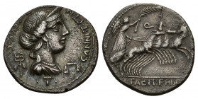 REPÚBLICA ROMANA. ANNIA. C. Annnius y Lucius Fabius. Denario. Ceca incierta (82-81 a.C.). A/ Busto femenino diademado a der., delante balanza, debajo ...