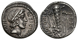 REPÚBLICA ROMANA. SICINIA. Q. Sicinius y C. Coponius. Denario. Roma (49 a.C.). A/ Cabeza de Apolo a der., debajo estrella; Q SICINIVS III VIR. R/ Clav...