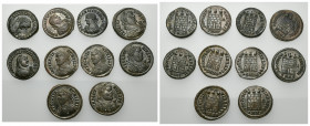 IMPERIO ROMANO. Lote de 10 follis reducidos: Licinio I (3), Licinio II (3), Constantino I (3) y Crispo (1). R.B.O. EBC/EBC+.