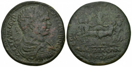 IMPERIO ROMANO. CARACALLA. Medallón. Laodicea ad Lycum (Frigia) (c. 215). A/ Busto laureado, drapeado y acorazado visto de espaldas a der.; AUT KAI M ...