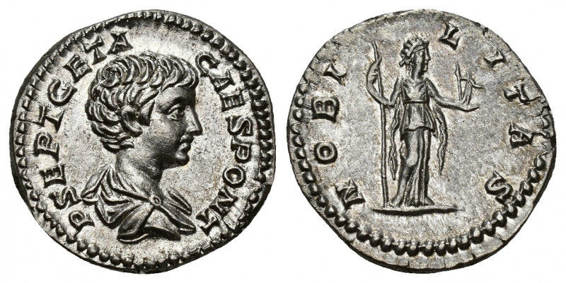 IMPERIO ROMANO. GETA. Denario. Roma (200-205). A/ Busto drapeado a der.; P SEPT ...