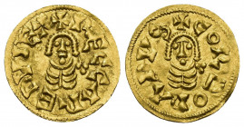 REINO VISIGODO. RECAREDO I. Tremissis. Cordoba. AU 1,50 g. 17,56 mm. CNV-66.11 vte. ley. anv. EBC. Muy escasa.